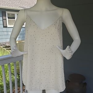 Ivory White V Neck Tank Top W/ Metallic Silver Dots